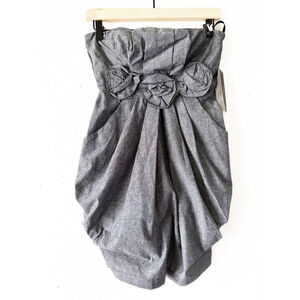 Rhapsody Strapless Gray Bubble Hem Dress with Rosette Detail | Small